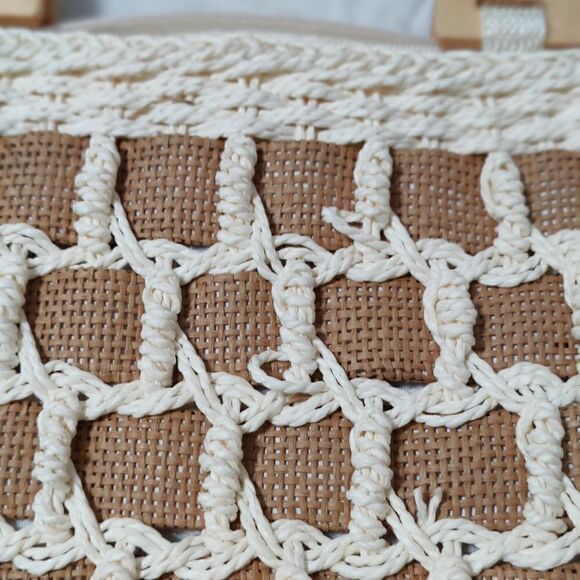 Boho Style Weaved Hand Bag with Wooden Handles - Picture 3 of 4